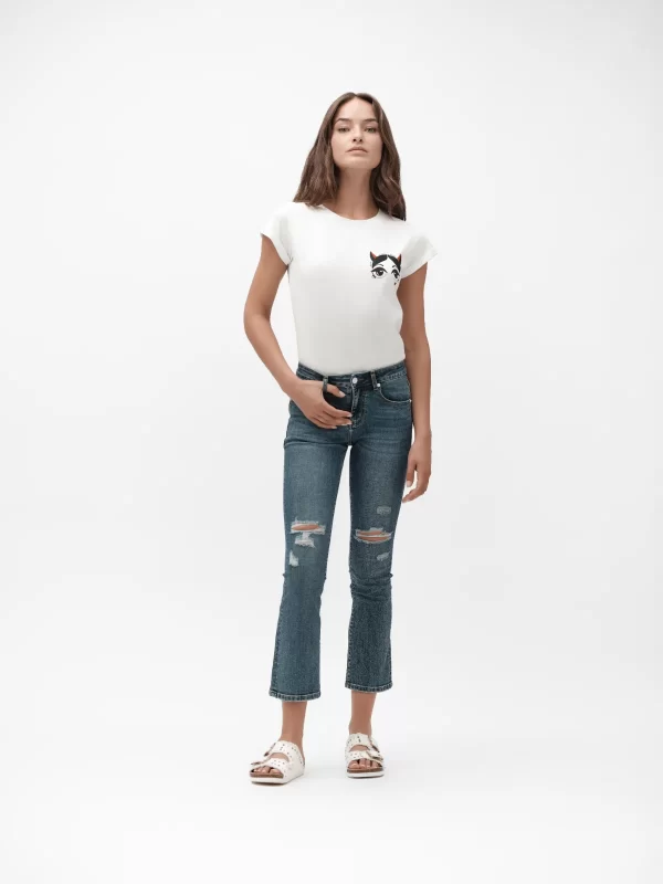 MAYA - JEANS FLARE SLIM MEDIUM WAIST CON STRAPPI - WW30201