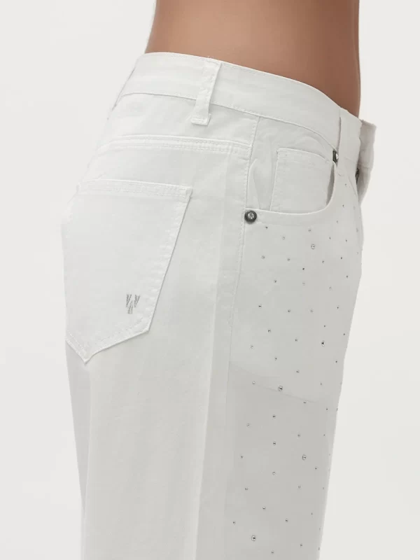 PANTALONI PALAZZO IN BULL CON STRASS - WW30286 - immagine 2